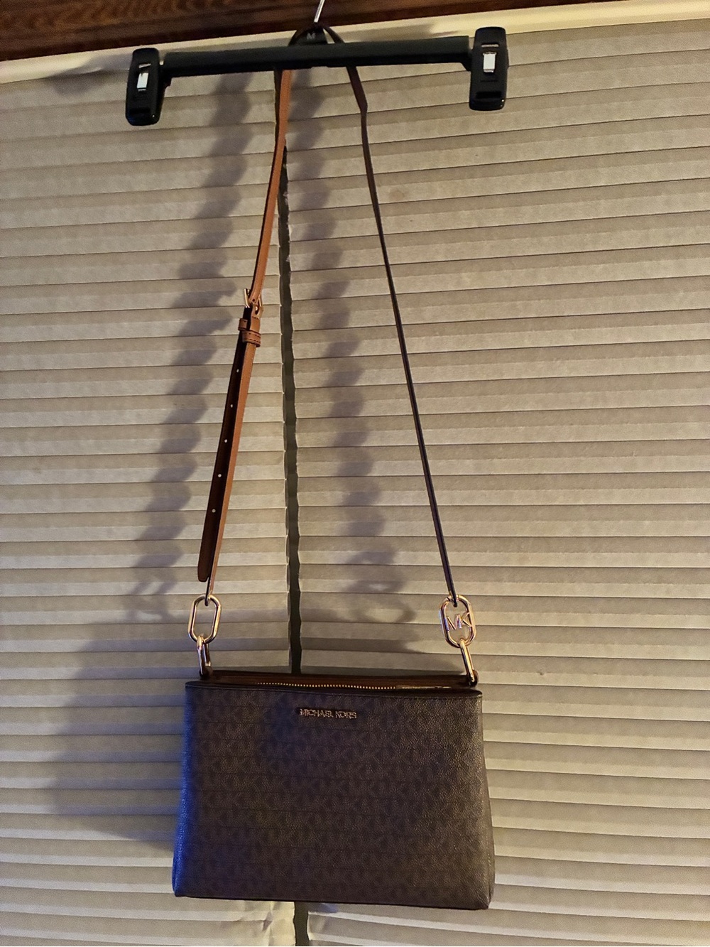 Michael Kors Brown Logo Mini Crossbody with Tan Adjustable Strap